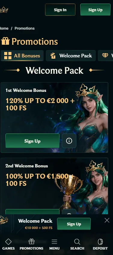 Fair Crown Casino mobile promotions view
